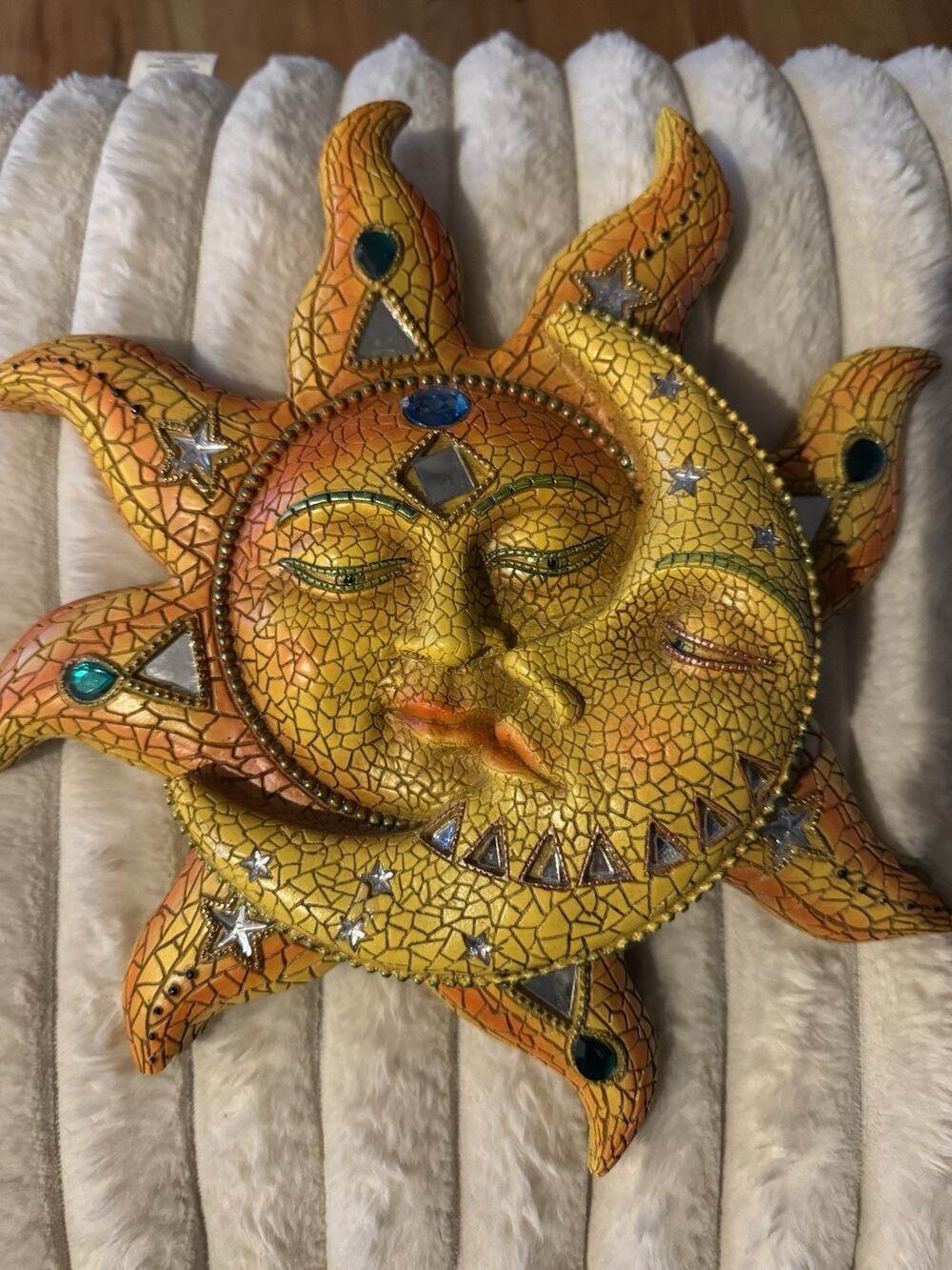 Celestial Sun Moon Yellow Mosaic 90s Whimsygoth 13"H Wall Plaque Decor